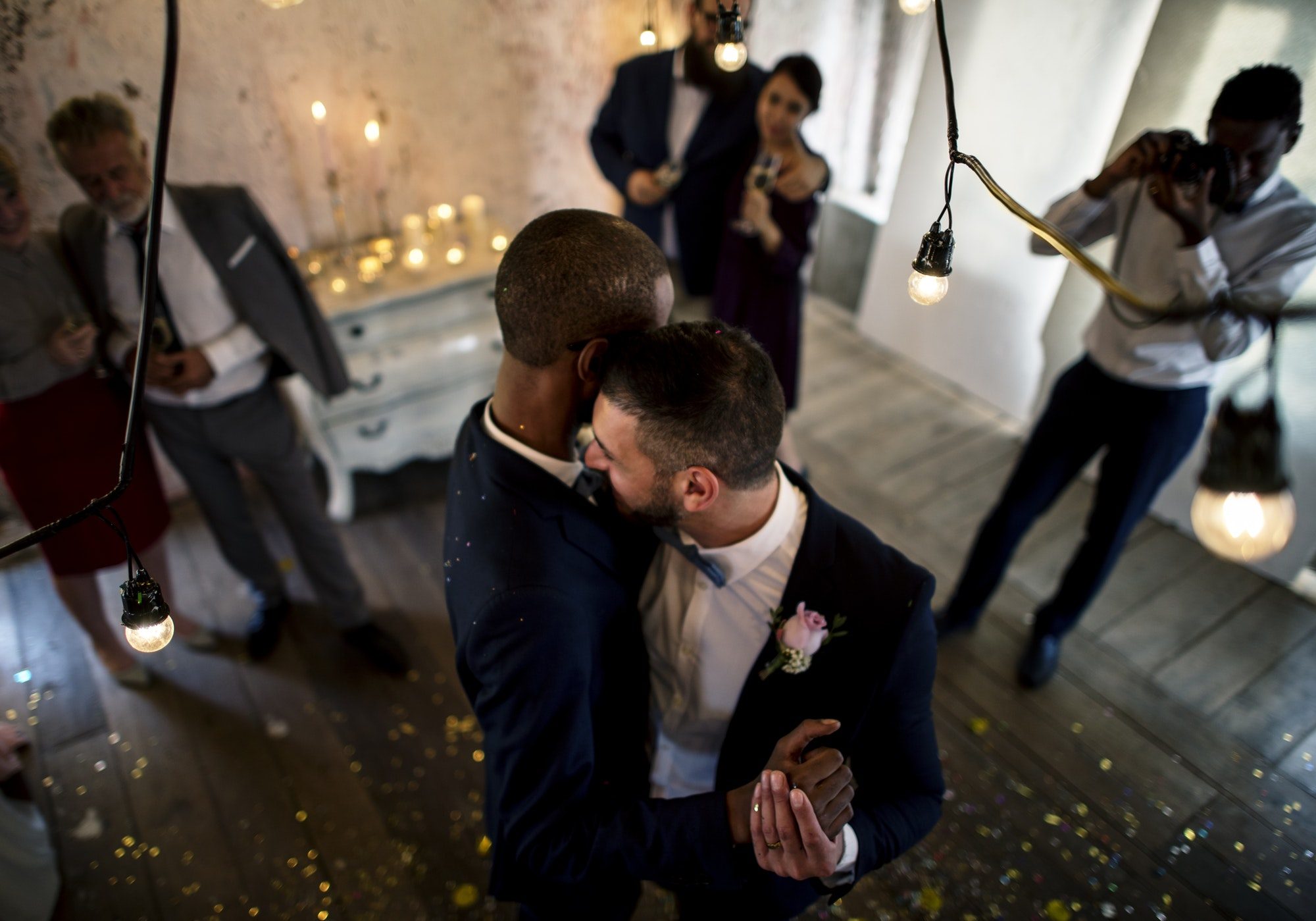 Newlywed Gay Couple Dancing on Wedding Celebration